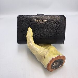 Kate Spade New York Black Saffiano Leather Zip Around Wallet Pink Interior Excel